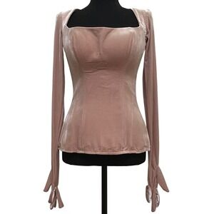 Vintage Lia Stublla Kosove Designer Corset Pink Velvet Long Sleeve Glove Luxury‎